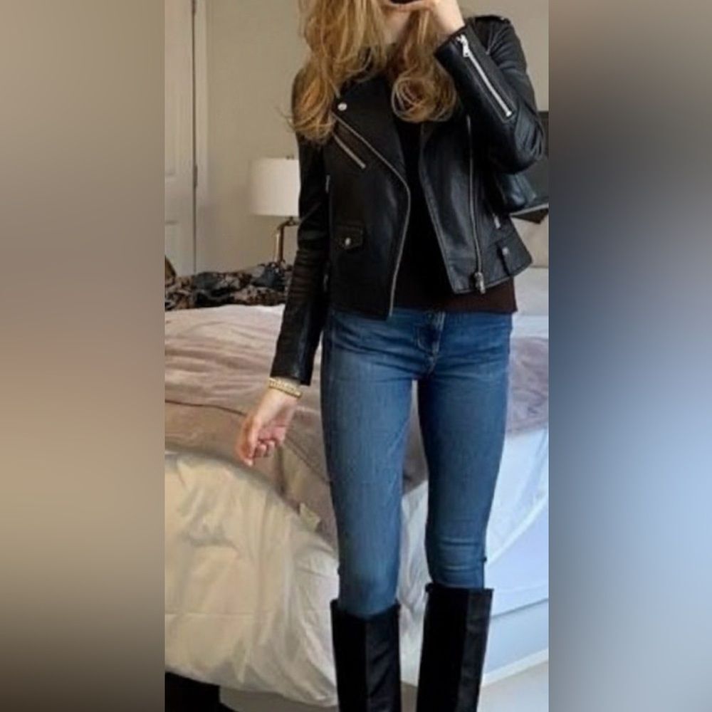 Carmar Black Leather Moto Biker Jacket Silver Hardware Size 36 - Picture 2 of 8